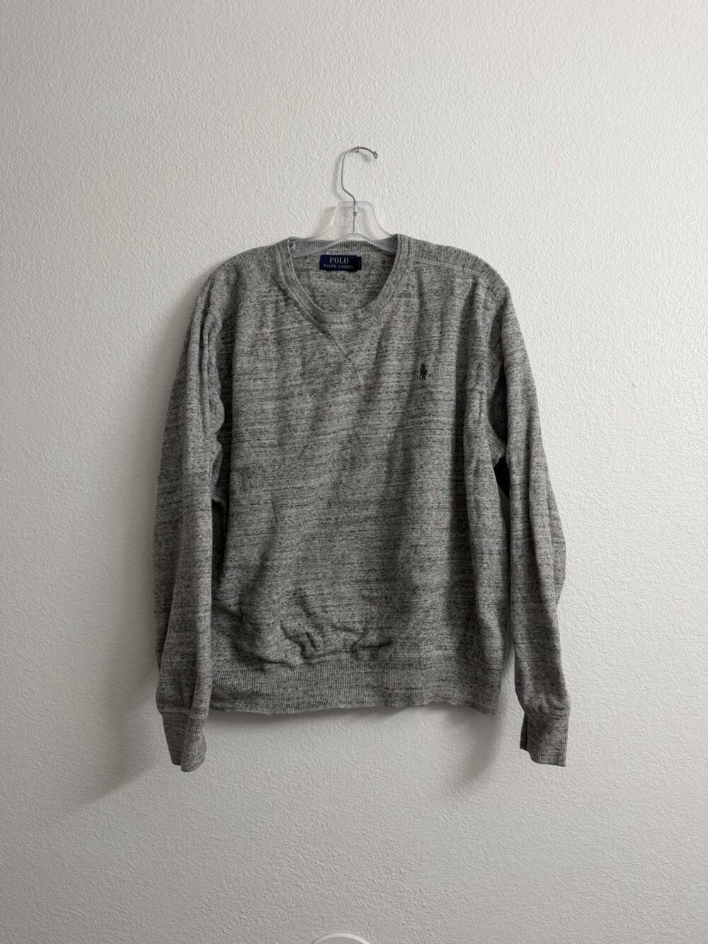 Polo Ralph Lauren Sweater Mens L Grey 100% Cotton Crewneck Knit Pullover